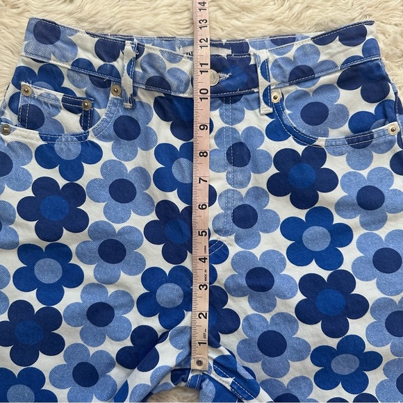 Zara Jeans Straight Leg High Rise Daisy Print Boho Hippie Floral Blue White 4 - Picture 11 of 12